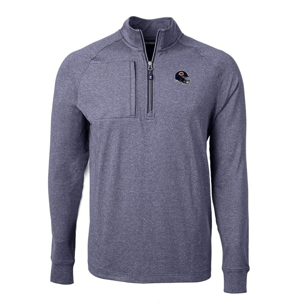 Chicago Bears Cutter & Buck Big & Tall Adapt Eco Raglan Quarter-Zip Jacket Heather Navy | NFL