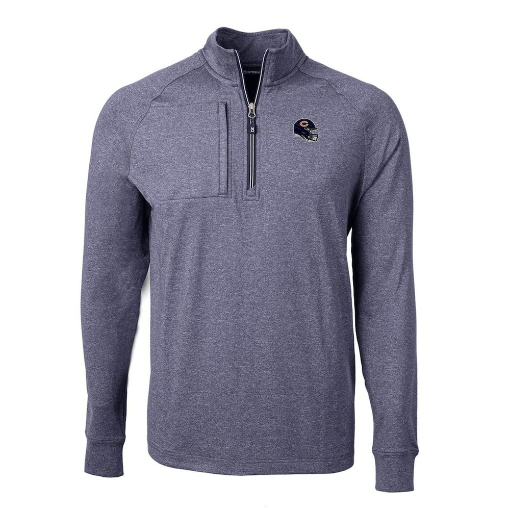 Chicago Bears Cutter & Buck Big & Tall Adapt Eco Raglan Quarter-Zip Jacket Heather Navy | NFL