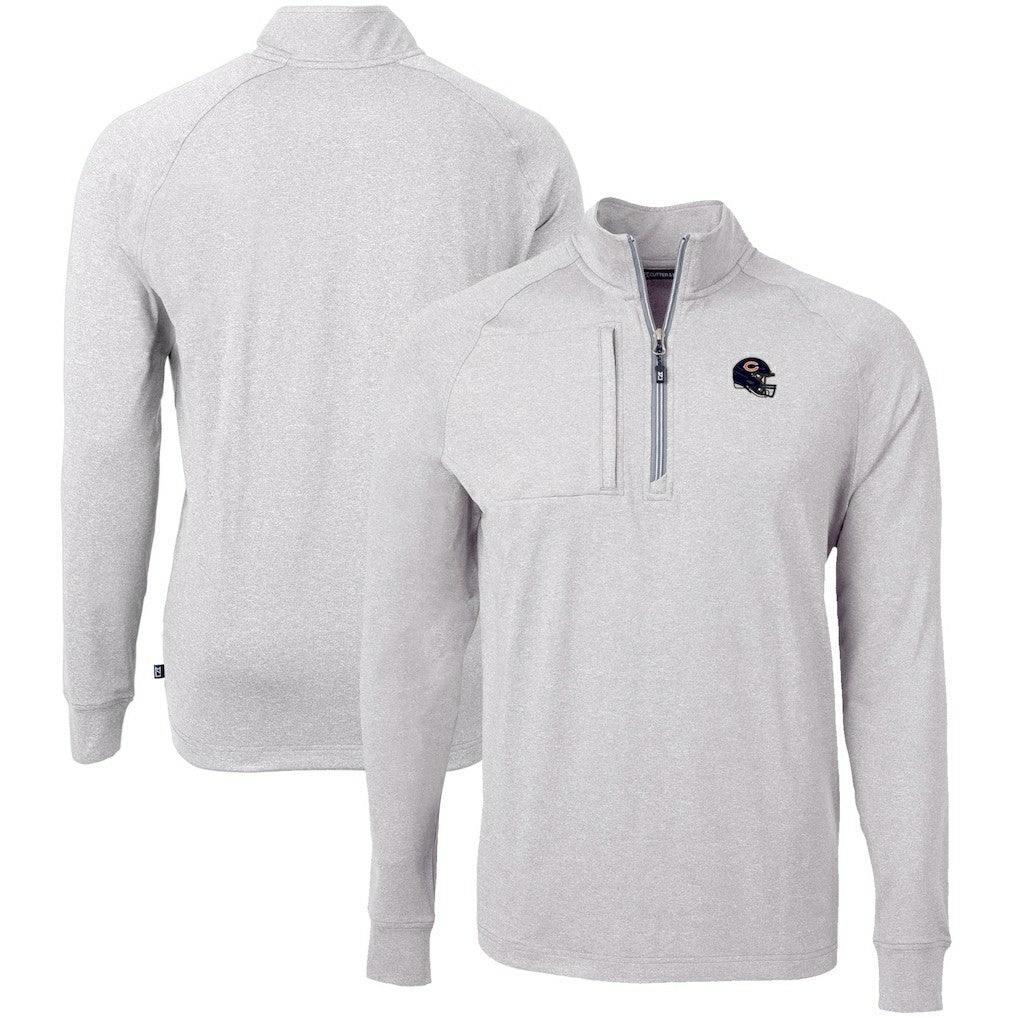 Chicago Bears Cutter & Buck Big & Tall Adapt Eco Raglan Quarter-Zip Jacket Heather Gray | NFL