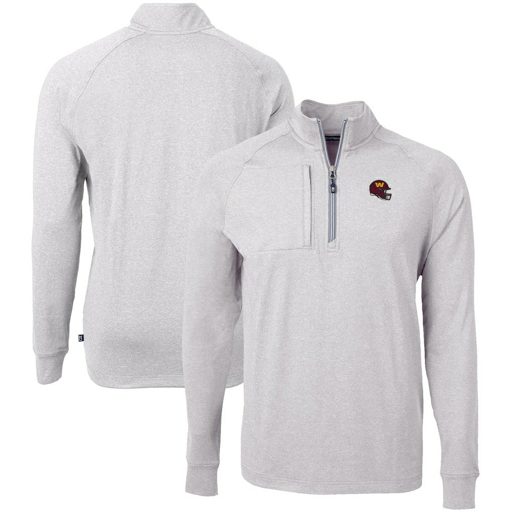 Washington Commanders Cutter & Buck Big & Tall Adapt Eco Raglan Quarter-Zip Jacket Heather Gray | NFL