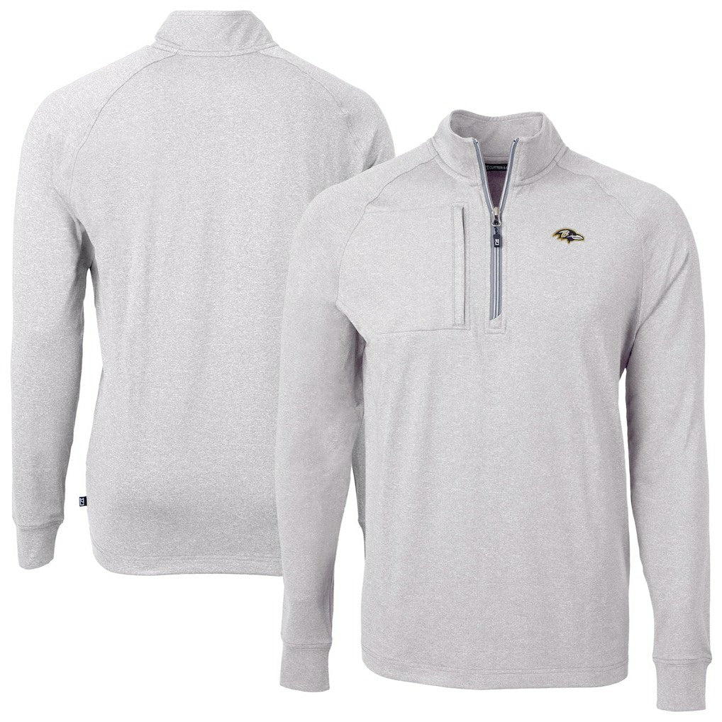 Baltimore Ravens Cutter & Buck Big & Tall Adapt Eco Raglan Quarter-Zip Jacket Heather Gray | NFL