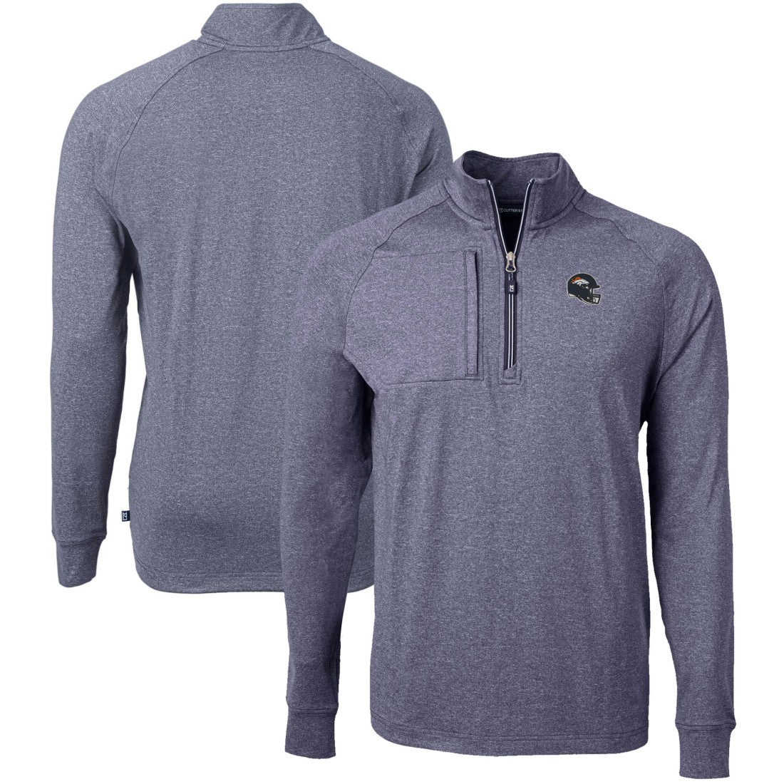 Denver Broncos Cutter & Buck Big & Tall Adapt Eco Raglan Quarter-Zip Jacket Heather Navy | NFL