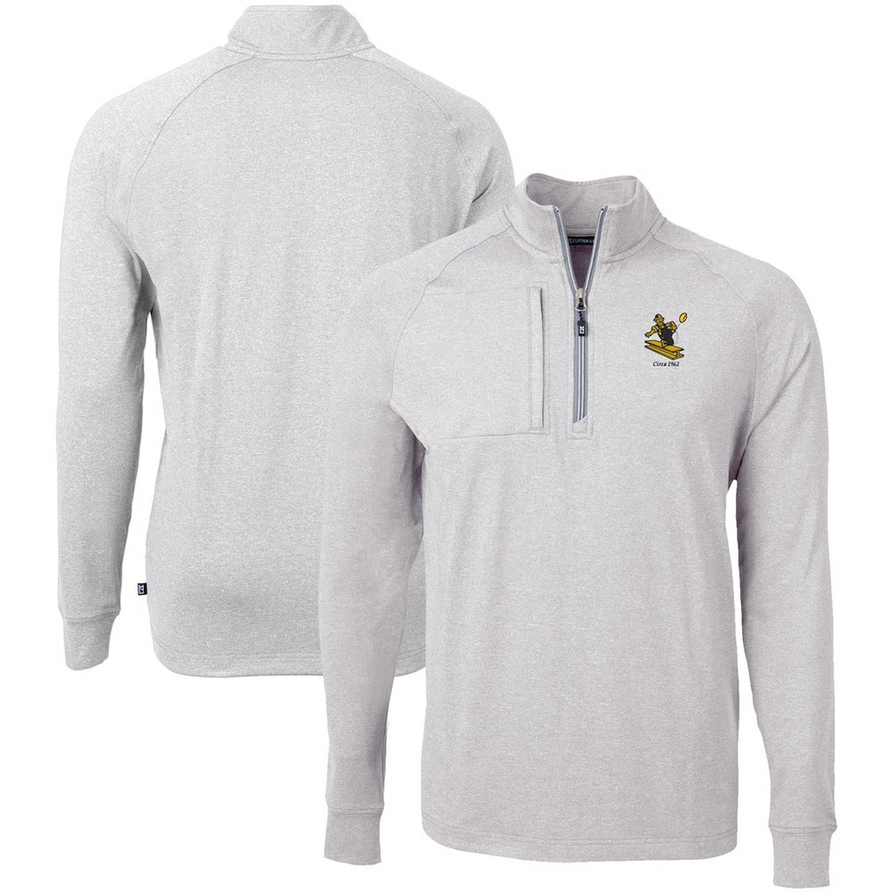 Pittsburgh Steelers Cutter & Buck Big & Tall Adapt Eco Raglan Quarter-Zip Jacket Heather Gray | NFL