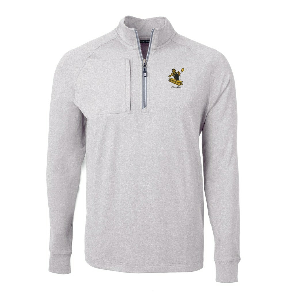 Pittsburgh Steelers Cutter & Buck Big & Tall Adapt Eco Raglan Quarter-Zip Jacket Heather Gray | NFL