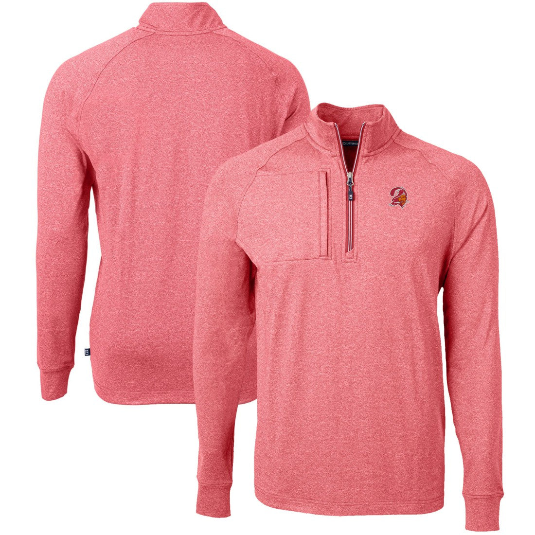 Tampa Bay Buccaneers Cutter & Buck Big & Tall Adapt Eco Raglan Quarter-Zip Jacket Heather Red | NFL