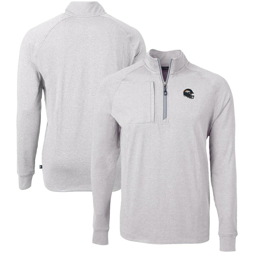 Denver Broncos Cutter & Buck Big & Tall Adapt Eco Raglan Quarter-Zip Jacket Heather Gray | NFL
