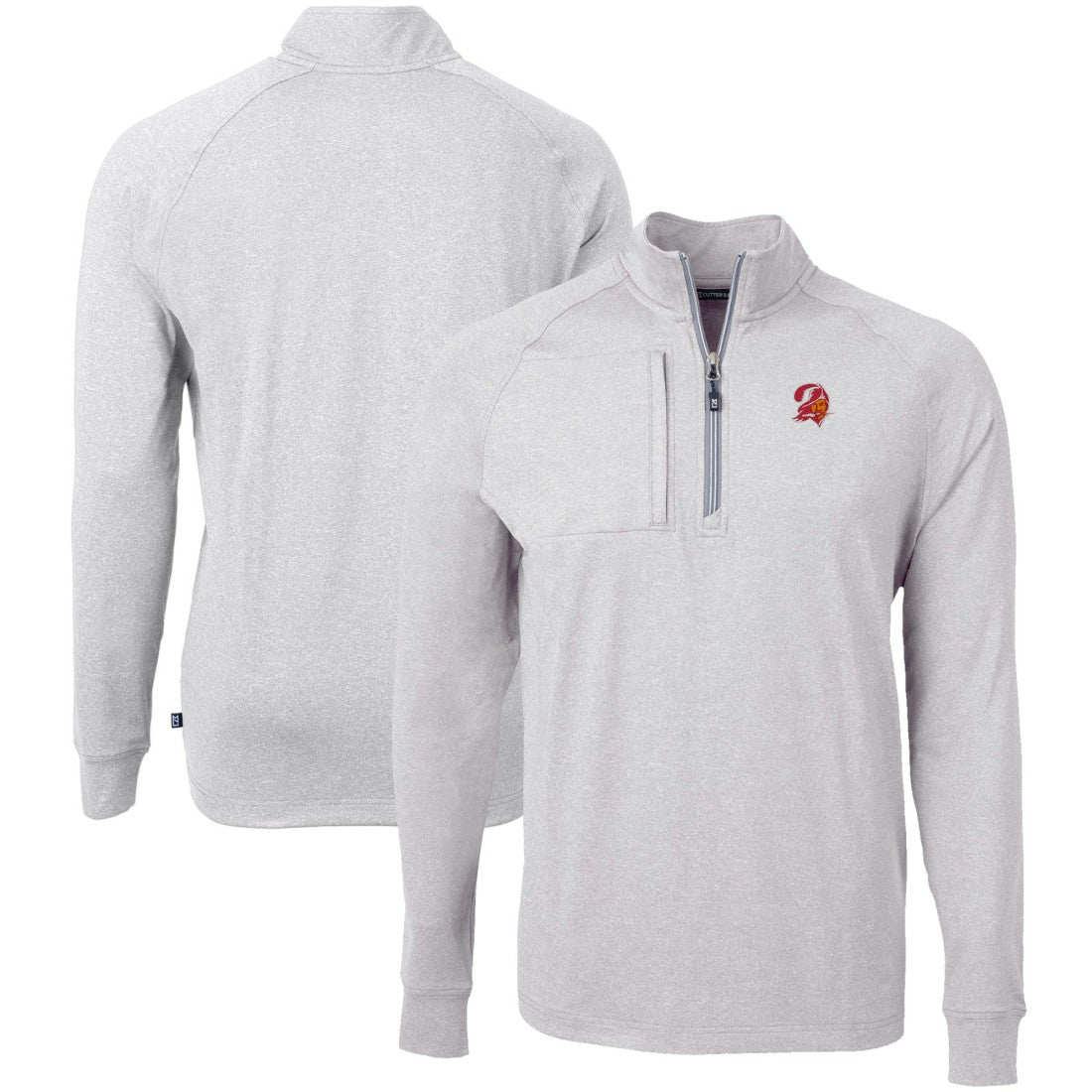 Tampa Bay Buccaneers Cutter & Buck Big & Tall Adapt Eco Raglan Quarter-Zip Jacket Heather Gray | NFL