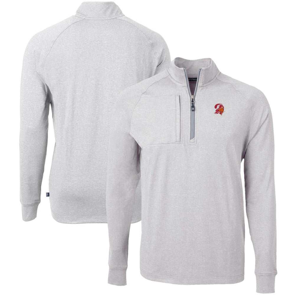 Tampa Bay Buccaneers Cutter & Buck Big & Tall Adapt Eco Raglan Quarter-Zip Jacket Heather Gray | NFL