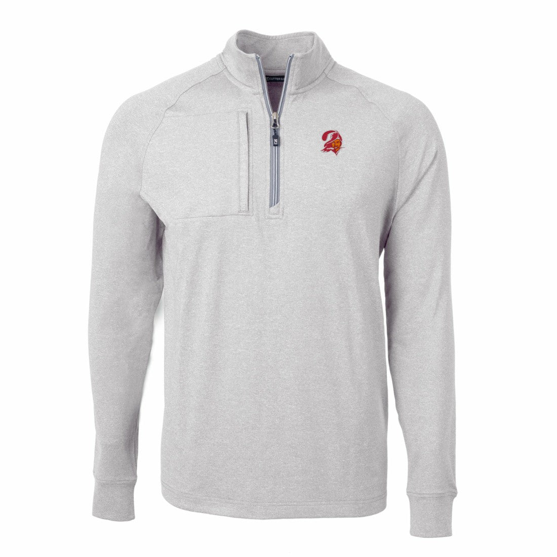 Tampa Bay Buccaneers Cutter & Buck Big & Tall Adapt Eco Raglan Quarter-Zip Jacket Heather Gray | NFL