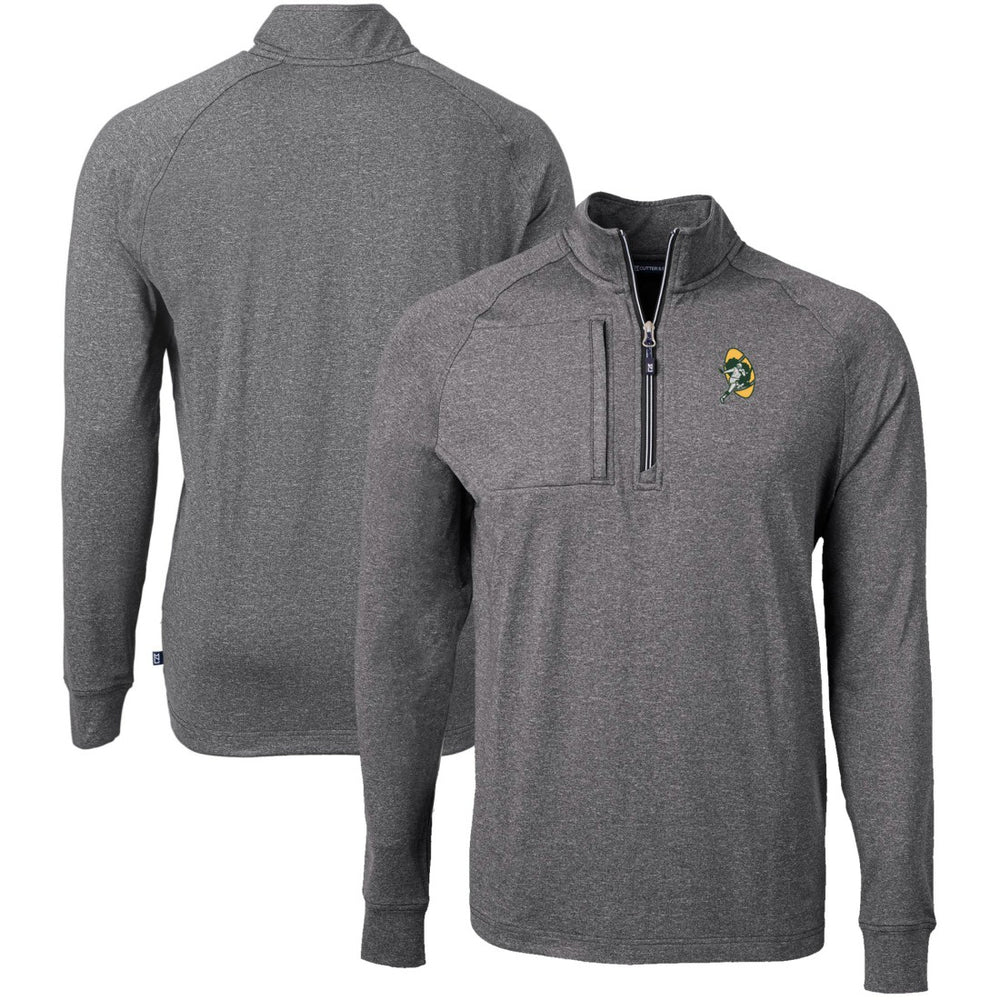 Green Bay Packers Cutter & Buck Big & Tall Adapt Eco Raglan Quarter-Zip Jacket Heather Black | NFL