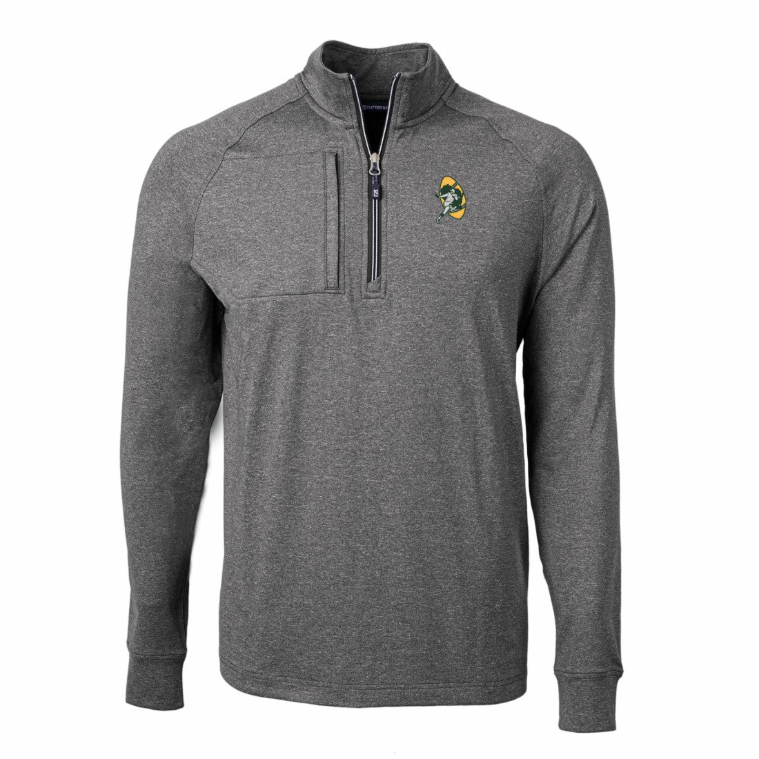 Green Bay Packers Cutter & Buck Big & Tall Adapt Eco Raglan Quarter-Zip Jacket Heather Black | NFL