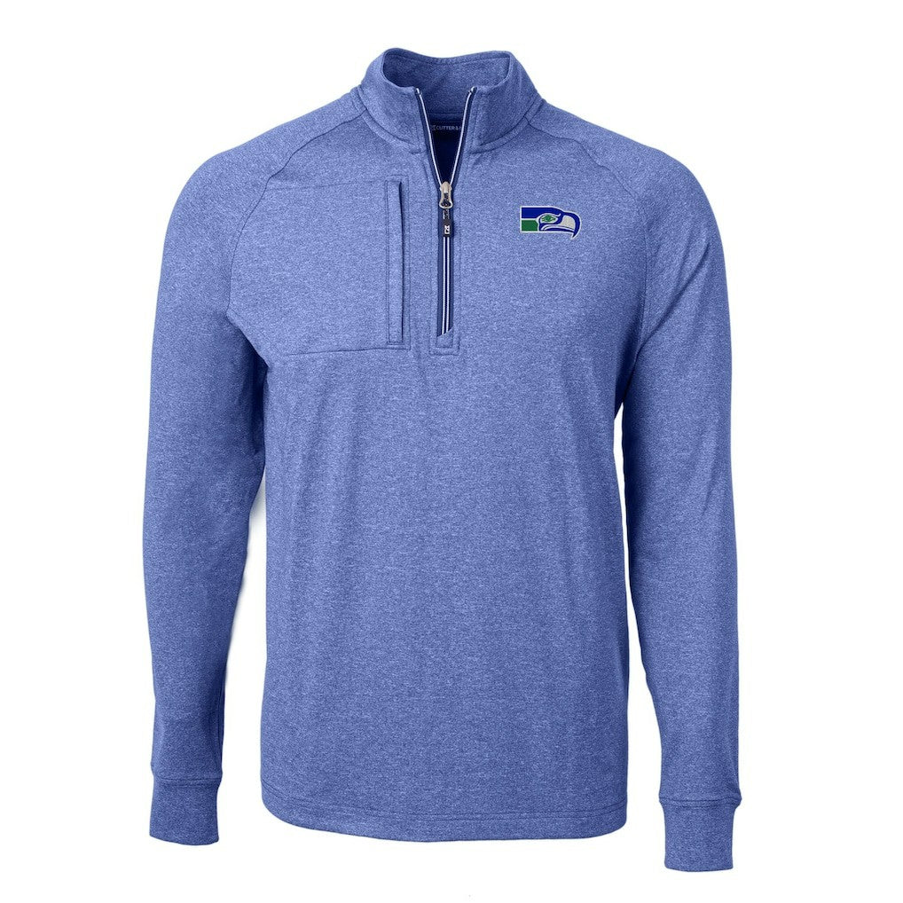 Seattle Seahawks Cutter & Buck Big & Tall Adapt Eco Raglan Quarter-Zip Jacket Heather Royal | NFL