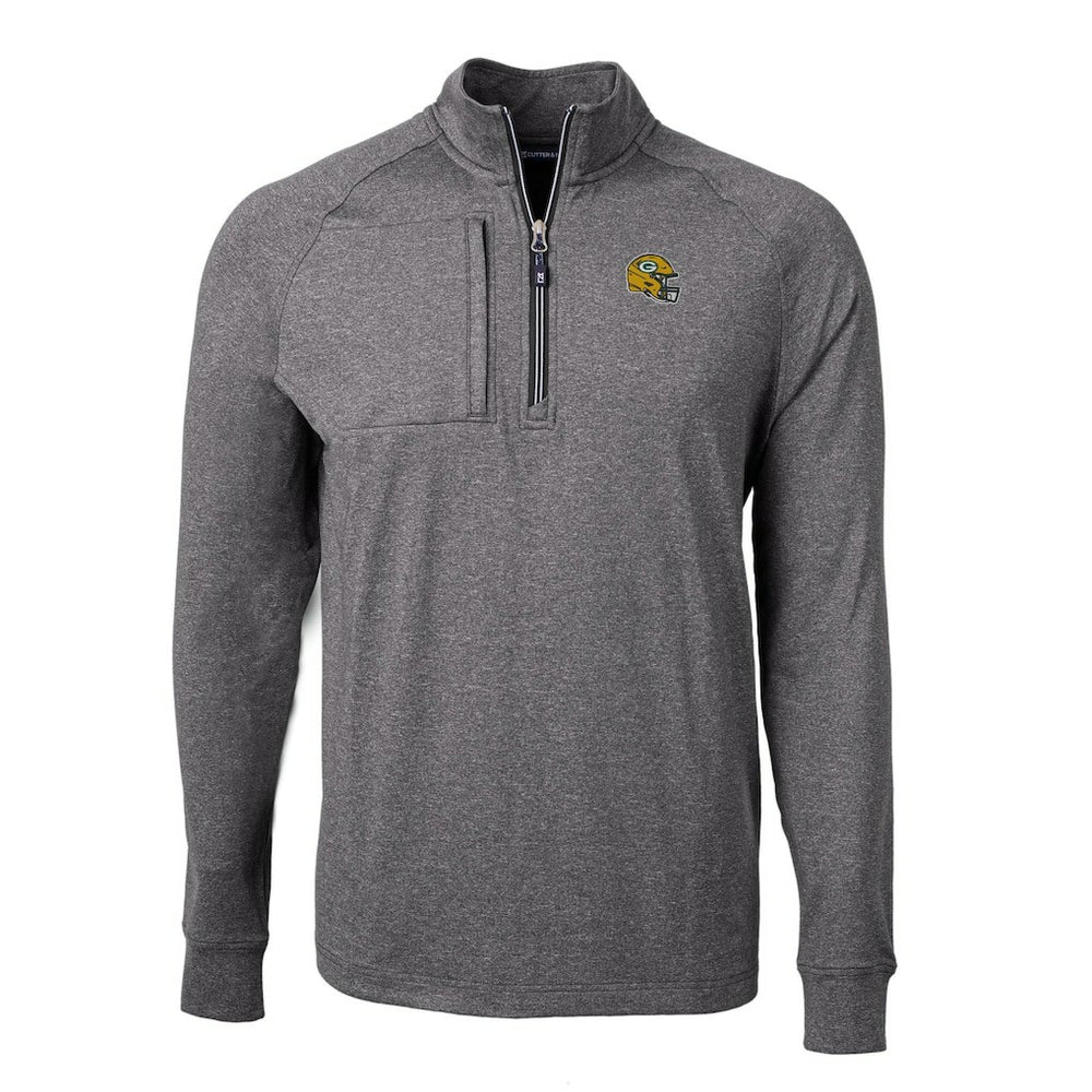 Green Bay Packers Cutter & Buck Big & Tall Adapt Eco Raglan Quarter-Zip Jacket Heather Black | NFL