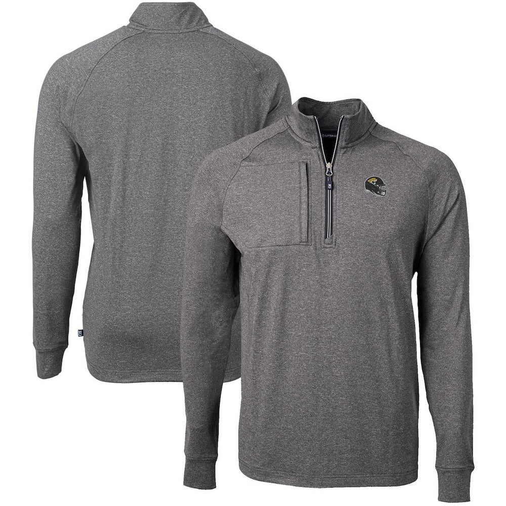 Jacksonville Jaguars Cutter & Buck Big & Tall Adapt Eco Raglan Quarter-Zip Jacket Heather Black | NFL