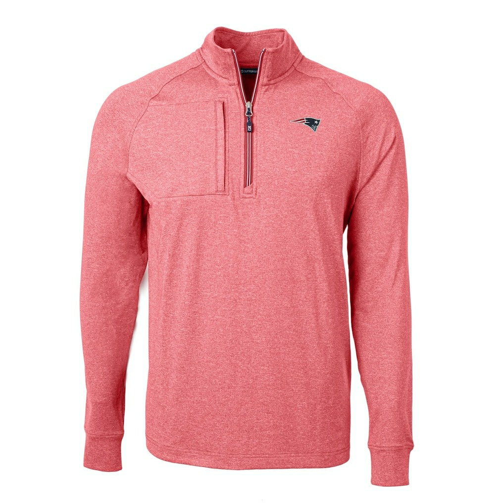 New England Patriots Cutter & Buck Big & Tall Adapt Eco Raglan Quarter-Zip Jacket Heather Red | NFL