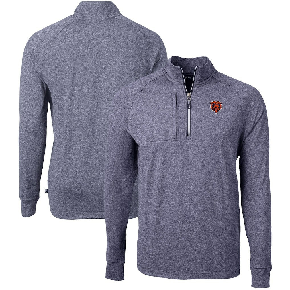 Chicago Bears Cutter & Buck Big & Tall Adapt Eco Raglan Quarter-Zip Jacket Heather Navy | NFL