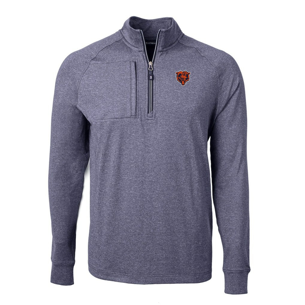 Chicago Bears Cutter & Buck Big & Tall Adapt Eco Raglan Quarter-Zip Jacket Heather Navy | NFL