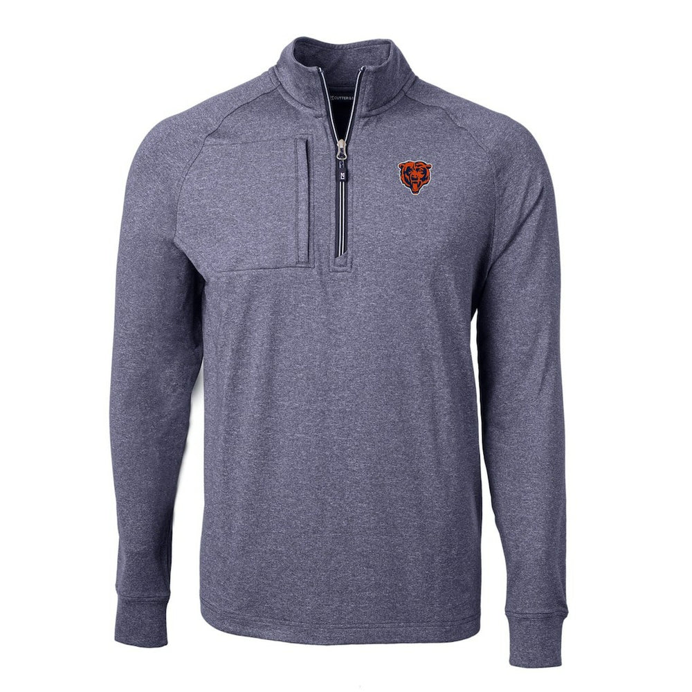Chicago Bears Cutter & Buck Big & Tall Adapt Eco Raglan Quarter-Zip Jacket Heather Navy | NFL