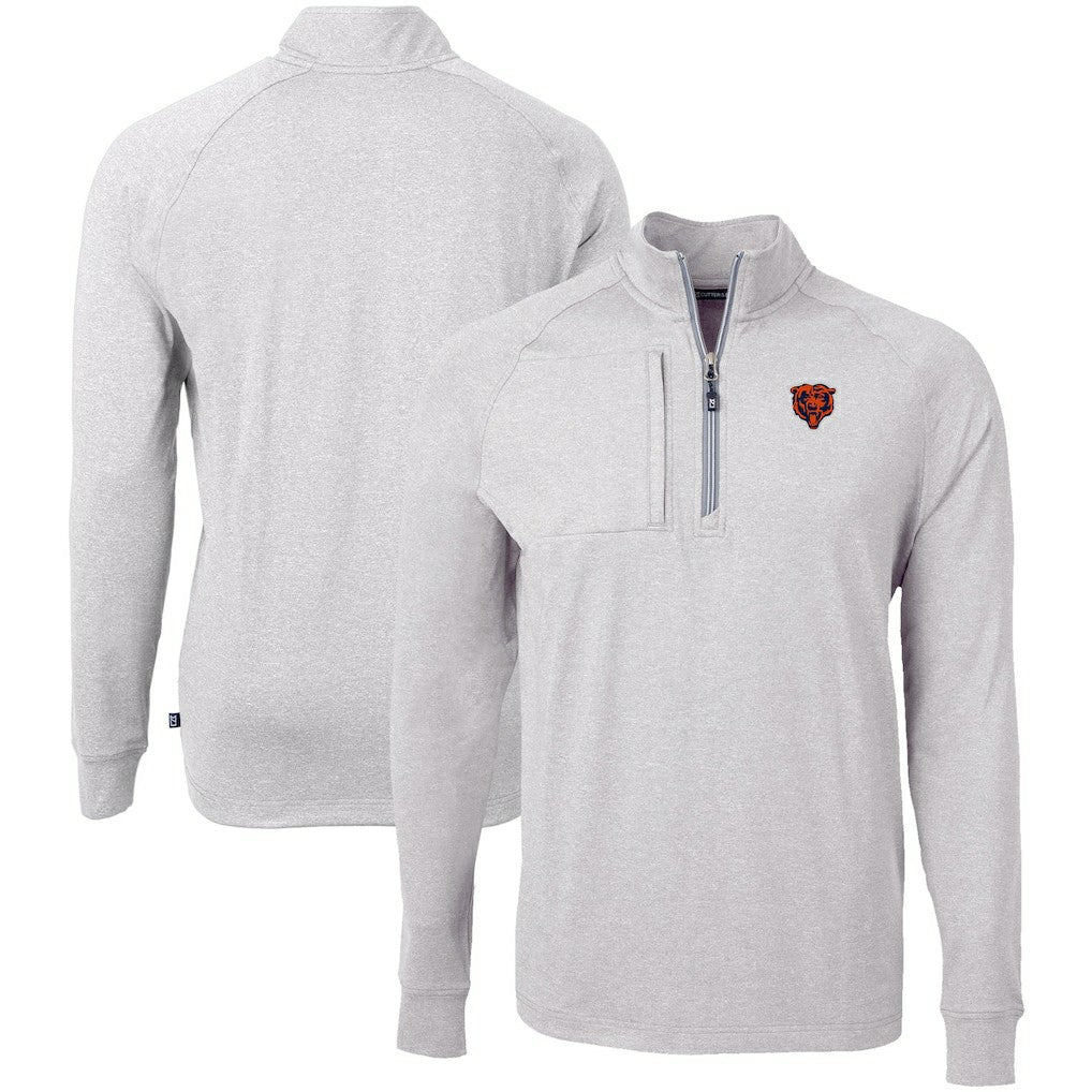 Chicago Bears Cutter & Buck Big & Tall Adapt Eco Raglan Quarter-Zip Jacket Heather Gray | NFL