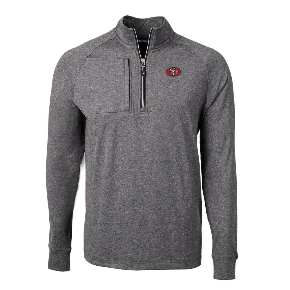 San Francisco 49ers Cutter & Buck Big & Tall Adapt Eco Raglan Quarter-Zip Jacket Heather Black | NFL