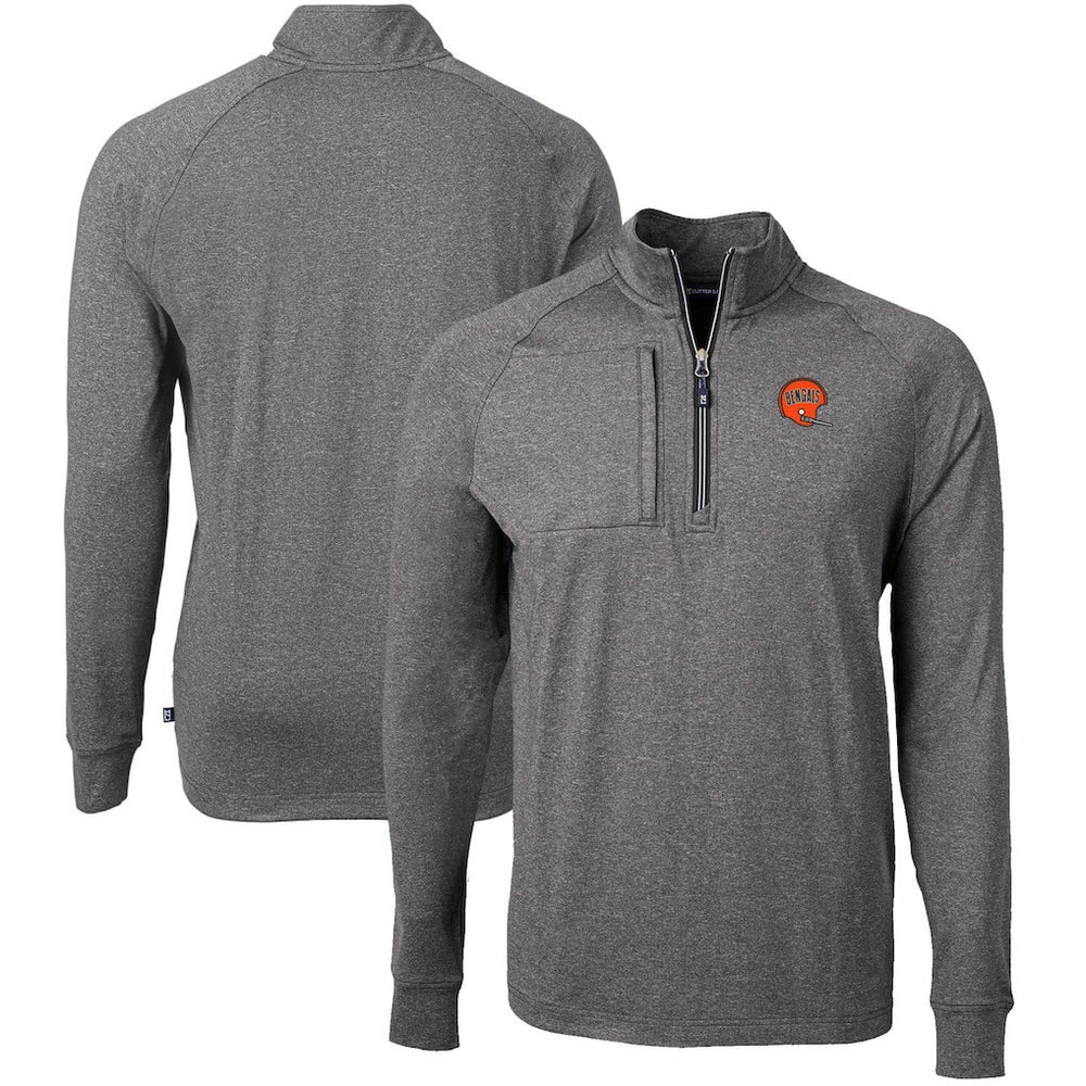 Cincinnati Bengals Cutter & Buck Big & Tall Adapt Eco Raglan Quarter-Zip Jacket Heather Black | NFL