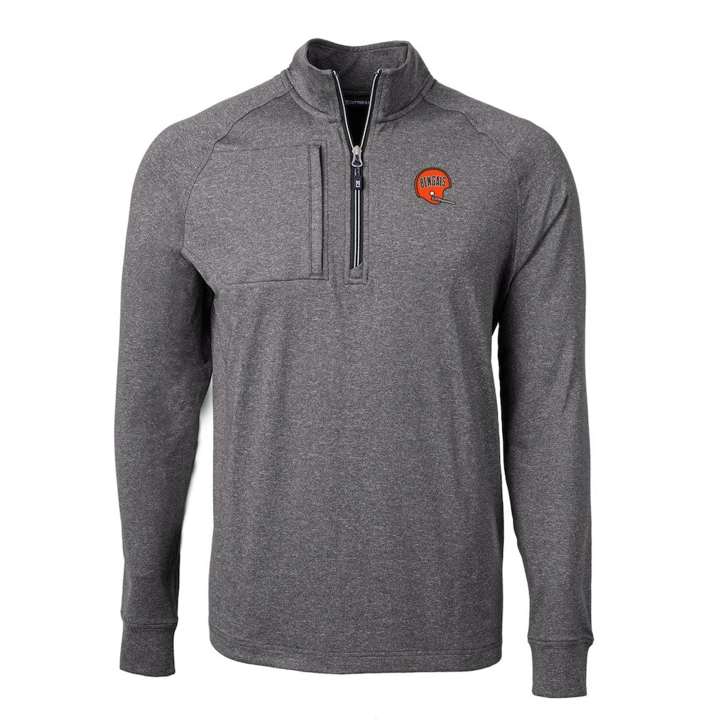 Cincinnati Bengals Cutter & Buck Big & Tall Adapt Eco Raglan Quarter-Zip Jacket Heather Black | NFL