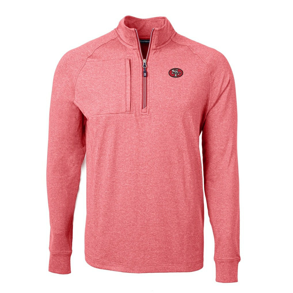 San Francisco 49ers Cutter & Buck Big & Tall Adapt Eco Raglan Quarter-Zip Jacket Heather Scarlet | NFL