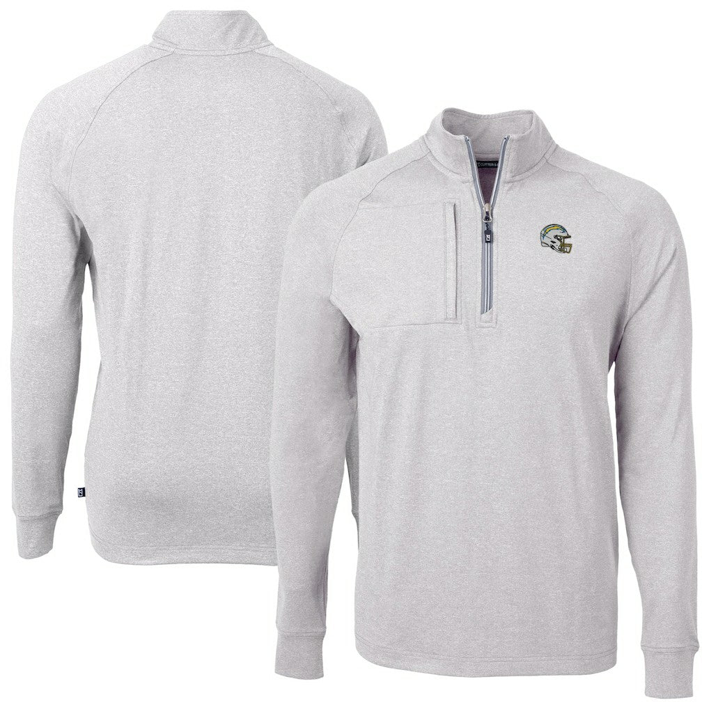 Los Angeles Chargers Cutter & Buck Big & Tall Adapt Eco Raglan Quarter-Zip Jacket Heather Gray | NFL