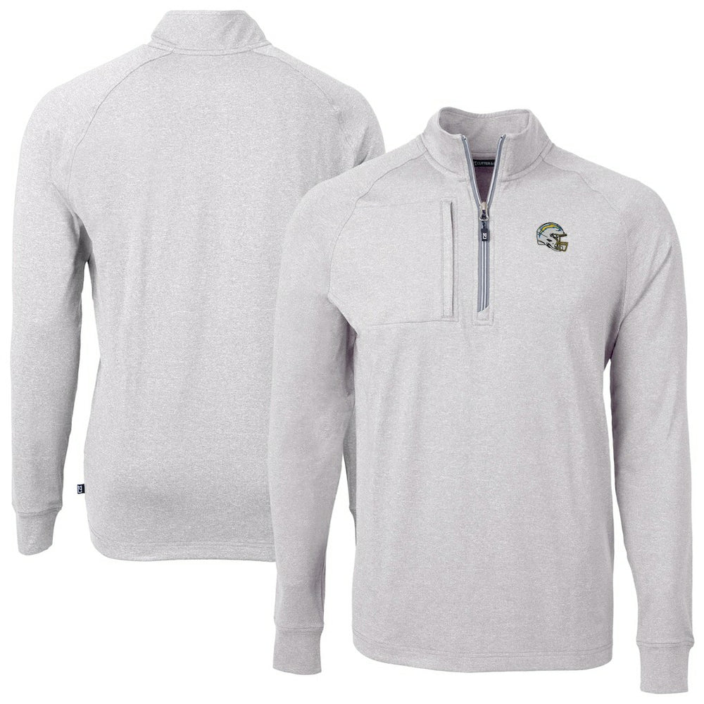 Los Angeles Chargers Cutter & Buck Big & Tall Adapt Eco Raglan Quarter-Zip Jacket Heather Gray | NFL