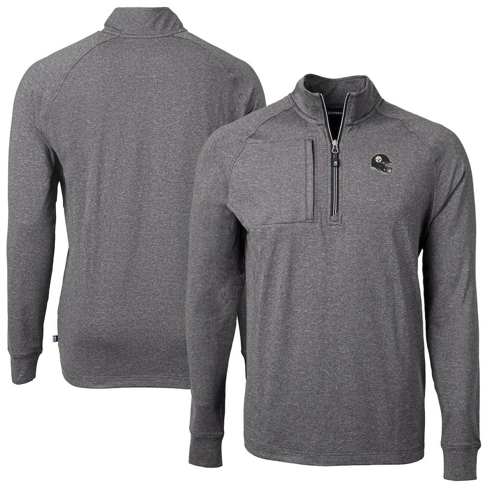 Pittsburgh Steelers Cutter & Buck Big & Tall Adapt Eco Raglan Quarter-Zip Jacket Heather Black | NFL