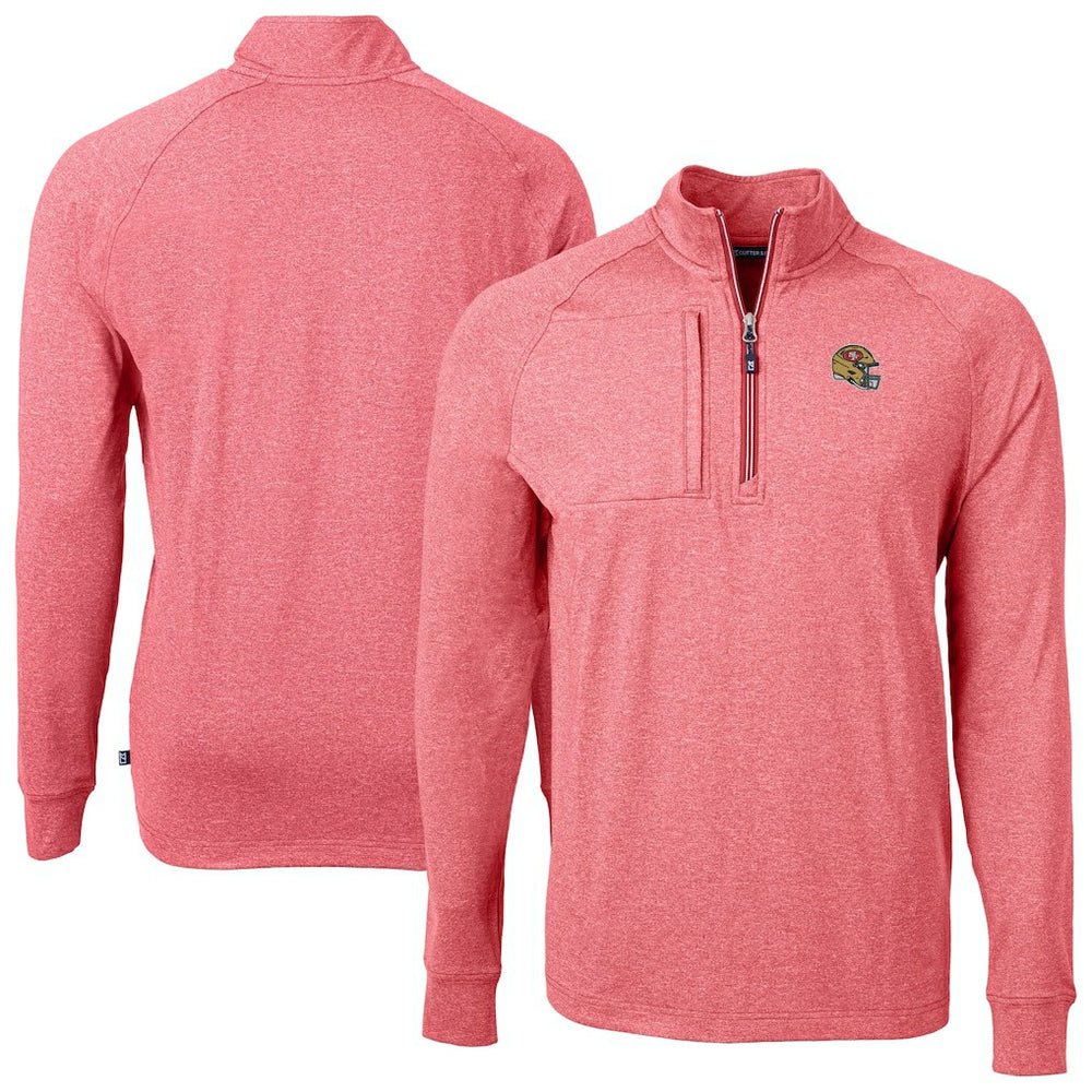 San Francisco 49ers Cutter & Buck Big & Tall Adapt Eco Raglan Quarter-Zip Jacket Heather Scarlet | NFL