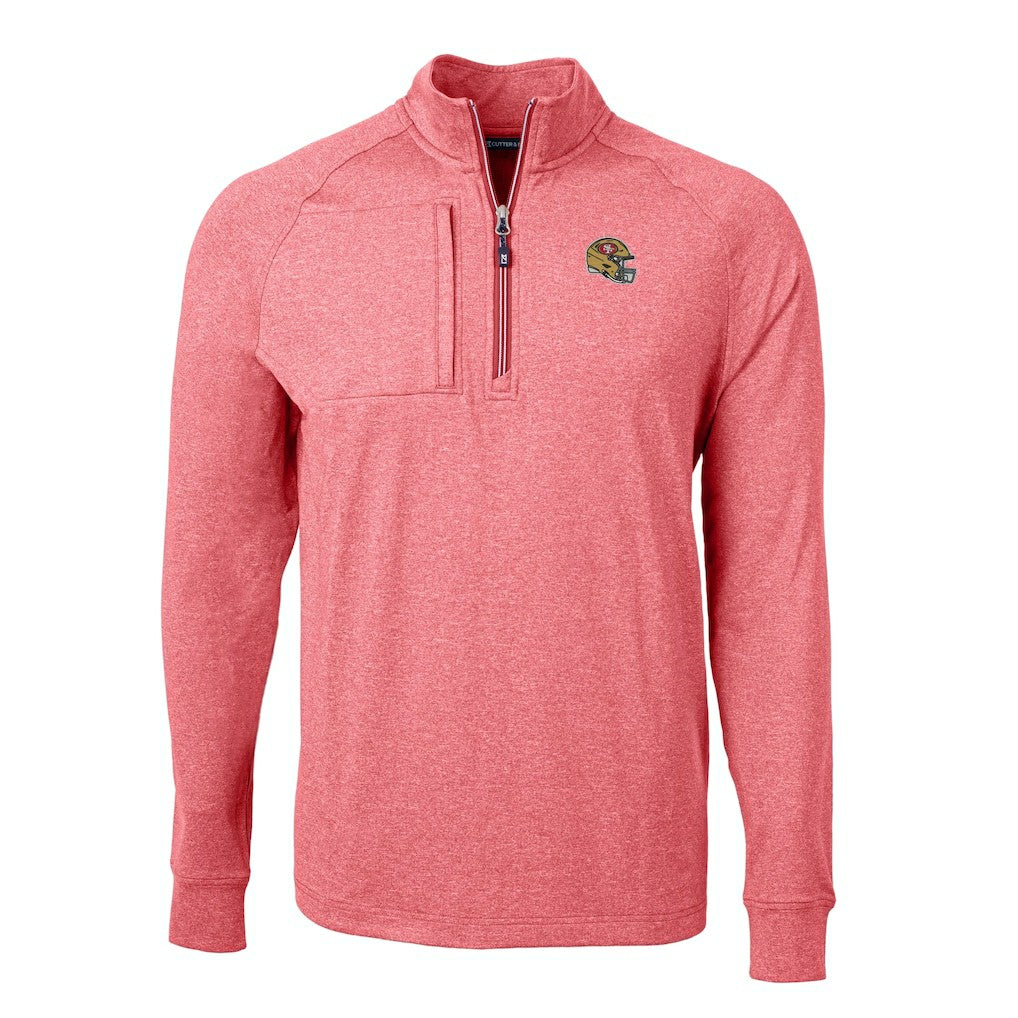 San Francisco 49ers Cutter & Buck Big & Tall Adapt Eco Raglan Quarter-Zip Jacket Heather Scarlet | NFL