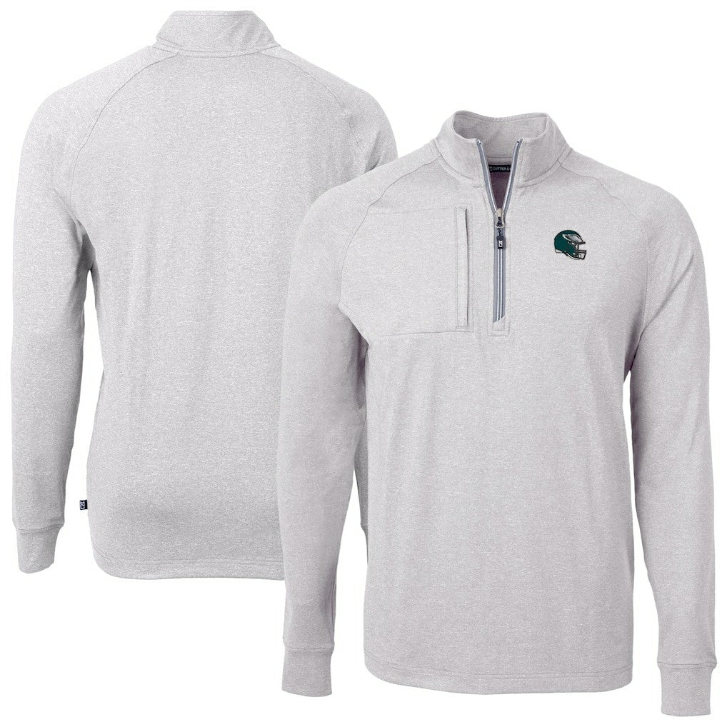 Philadelphia Eagles Cutter & Buck Big & Tall Adapt Eco Raglan Quarter-Zip Jacket Heather Gray | NFL