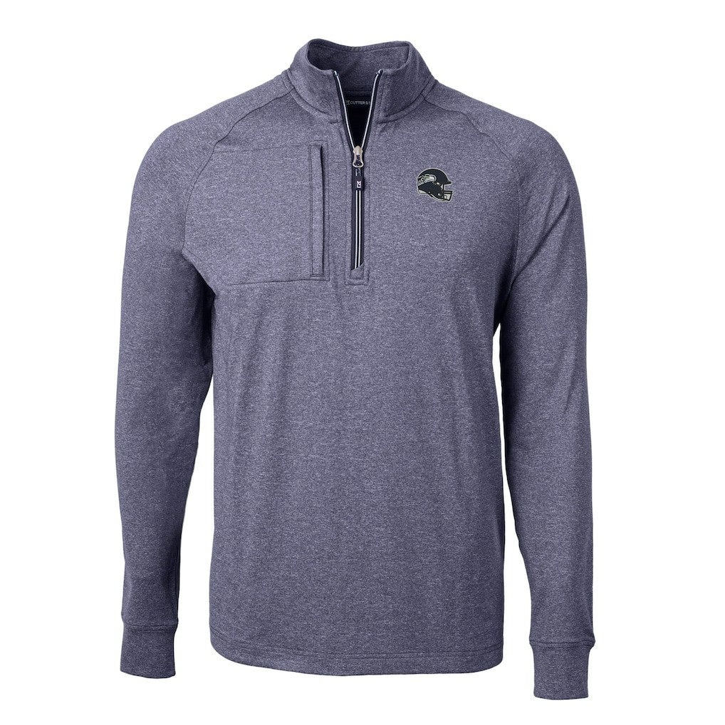Seattle Seahawks Cutter & Buck Big & Tall Adapt Eco Raglan Quarter-Zip Jacket Heather Navy | NFL