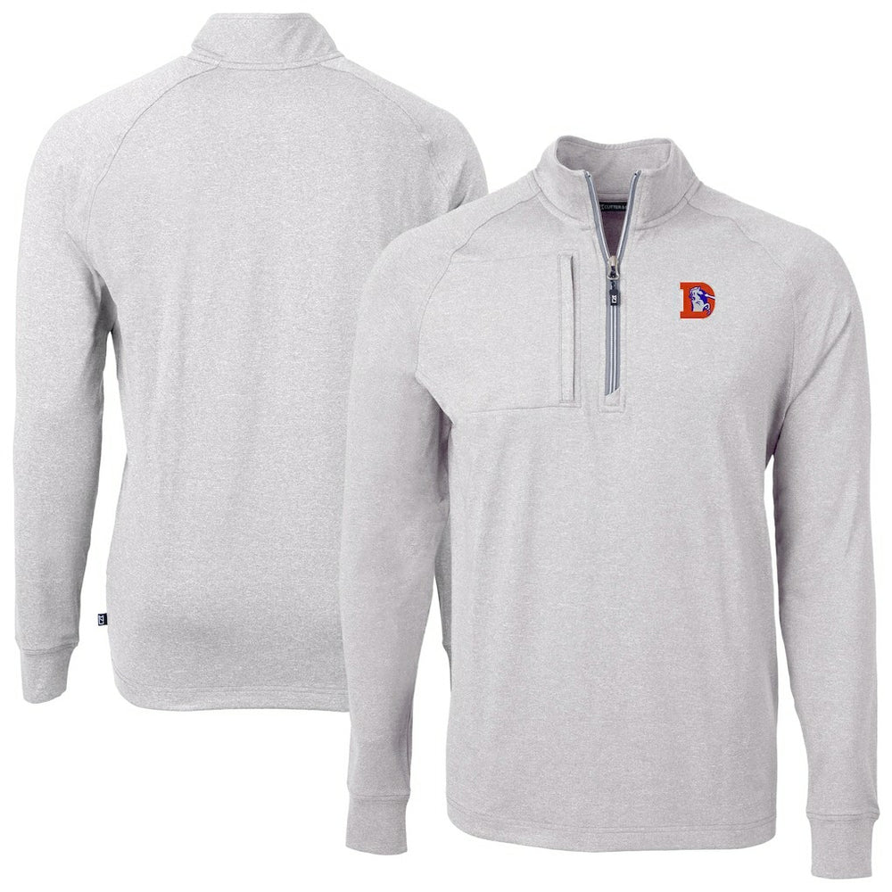 Denver Broncos Cutter & Buck Big & Tall Adapt Eco Raglan Quarter-Zip Jacket Heather Gray | NFL