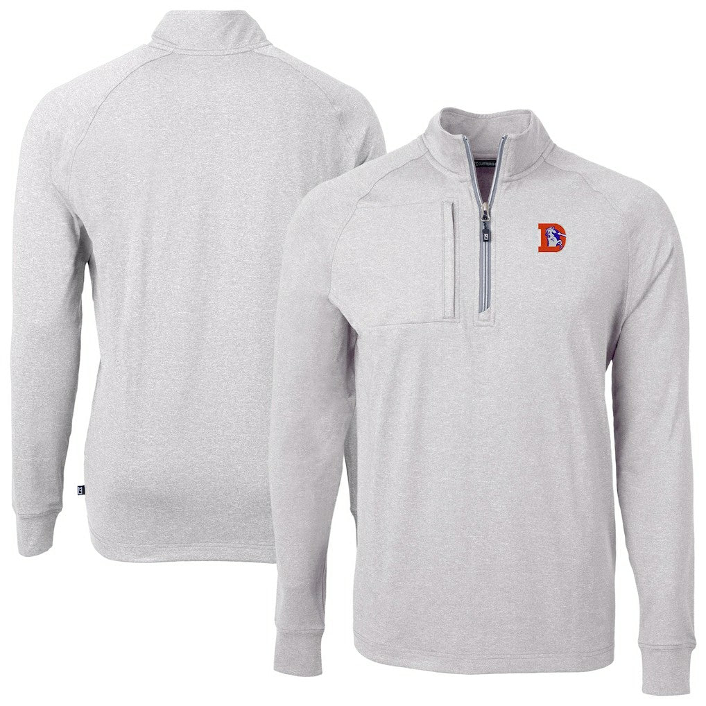Denver Broncos Cutter & Buck Big & Tall Adapt Eco Raglan Quarter-Zip Jacket Heather Gray | NFL