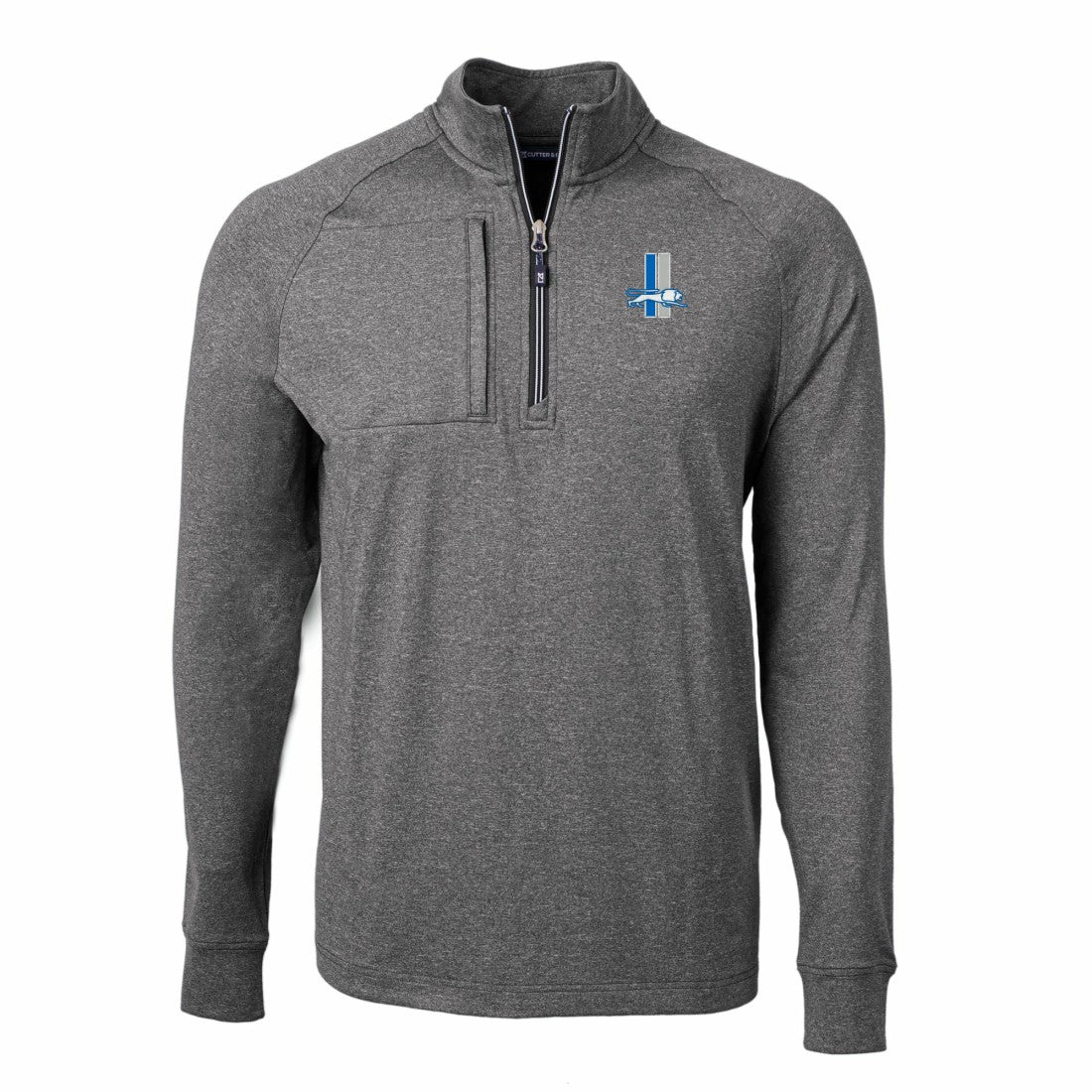 Detroit Lions Cutter & Buck Big & Tall Adapt Eco Raglan Quarter-Zip Jacket Heather Black | NFL