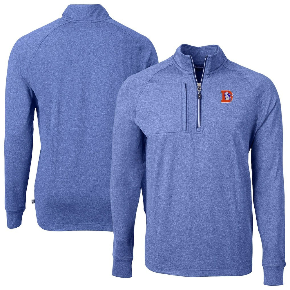 Denver Broncos Cutter & Buck Big & Tall Adapt Eco Raglan Quarter-Zip Jacket Heather Royal | NFL