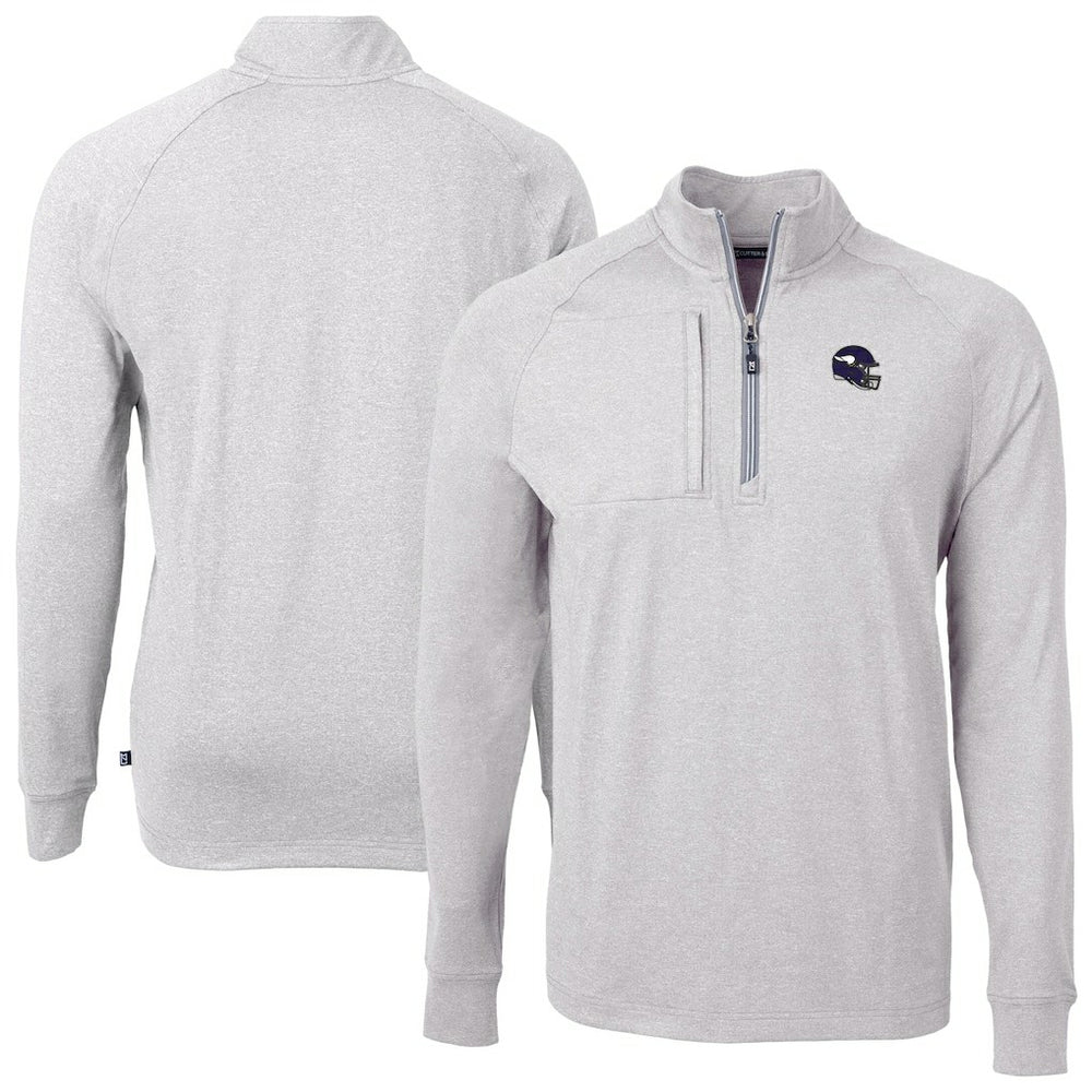 Minnesota Vikings Cutter & Buck Big & Tall Adapt Eco Raglan Quarter-Zip Jacket Heather Gray | NFL
