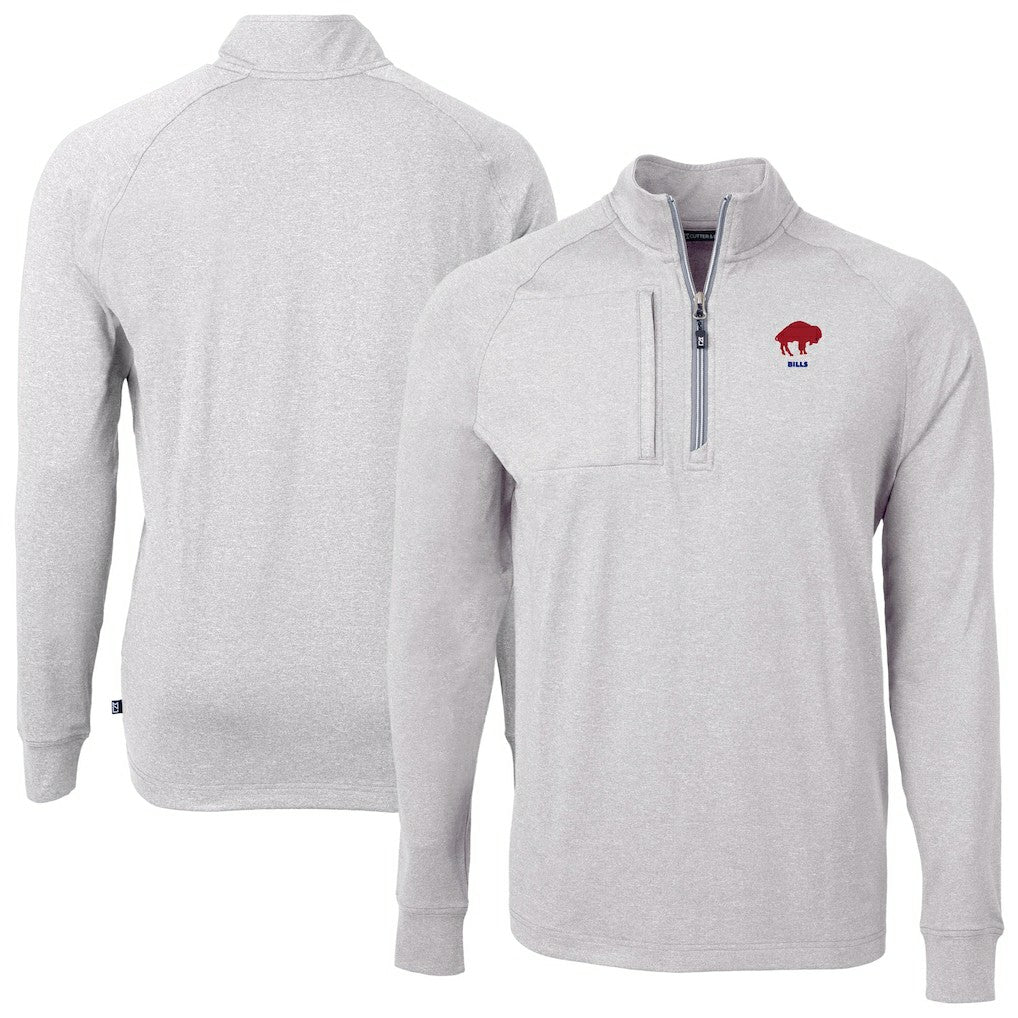Buffalo Bills Cutter & Buck Big & Tall Adapt Eco Raglan Quarter-Zip Jacket Heather Gray | NFL