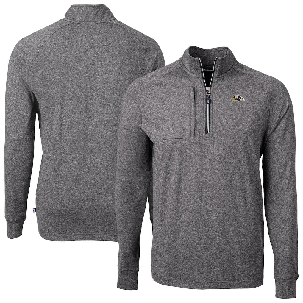 Baltimore Ravens Cutter & Buck Big & Tall Adapt Eco Raglan Quarter-Zip Jacket Heather Black | NFL