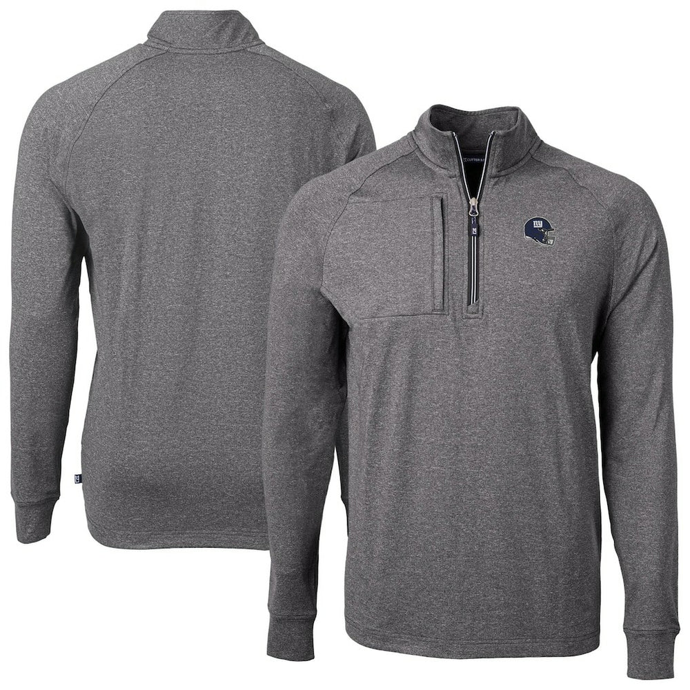 New York Giants Cutter & Buck Big & Tall Adapt Eco Raglan Quarter-Zip Jacket Heather Black | NFL