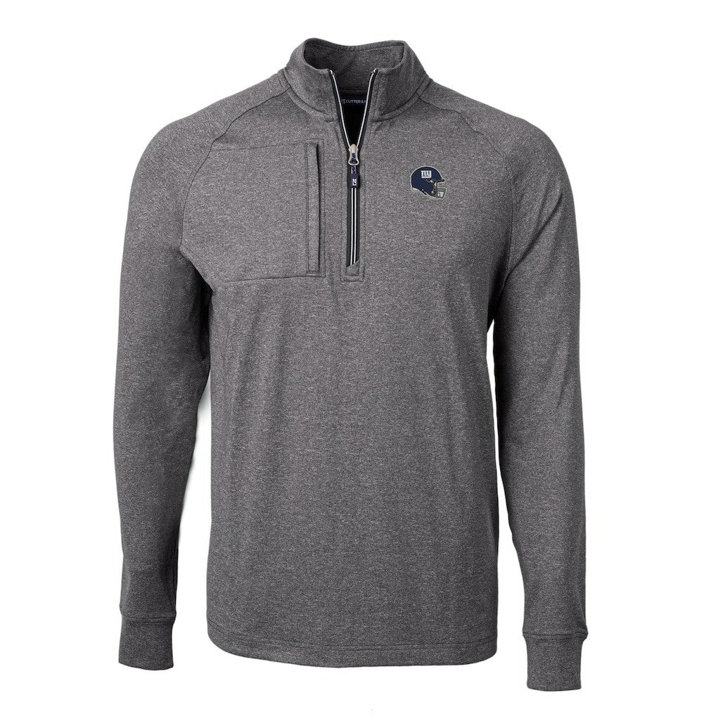 New York Giants Cutter & Buck Big & Tall Adapt Eco Raglan Quarter-Zip Jacket Heather Black | NFL