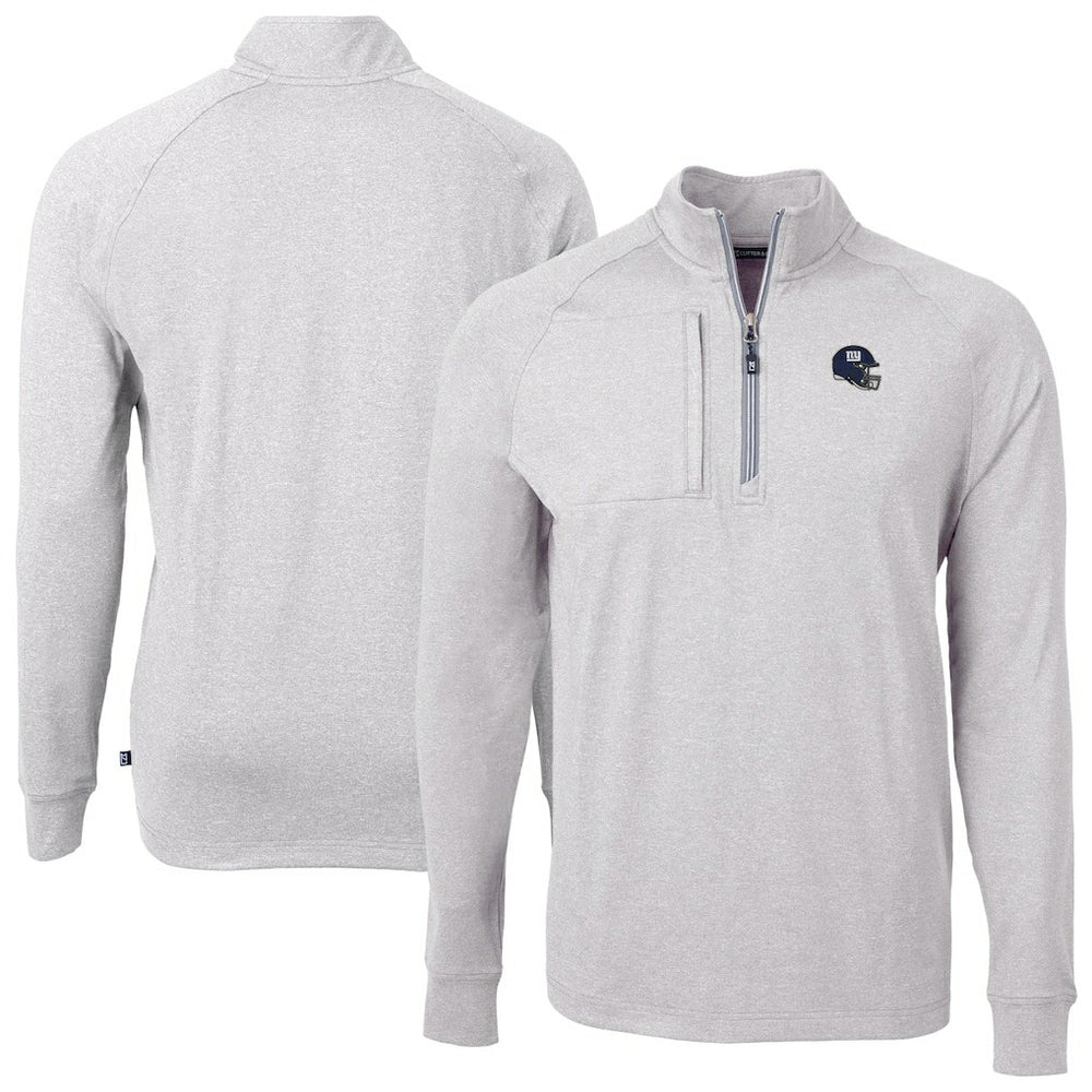 New York Giants Cutter & Buck Big & Tall Adapt Eco Raglan Quarter-Zip Jacket Heather Gray | NFL