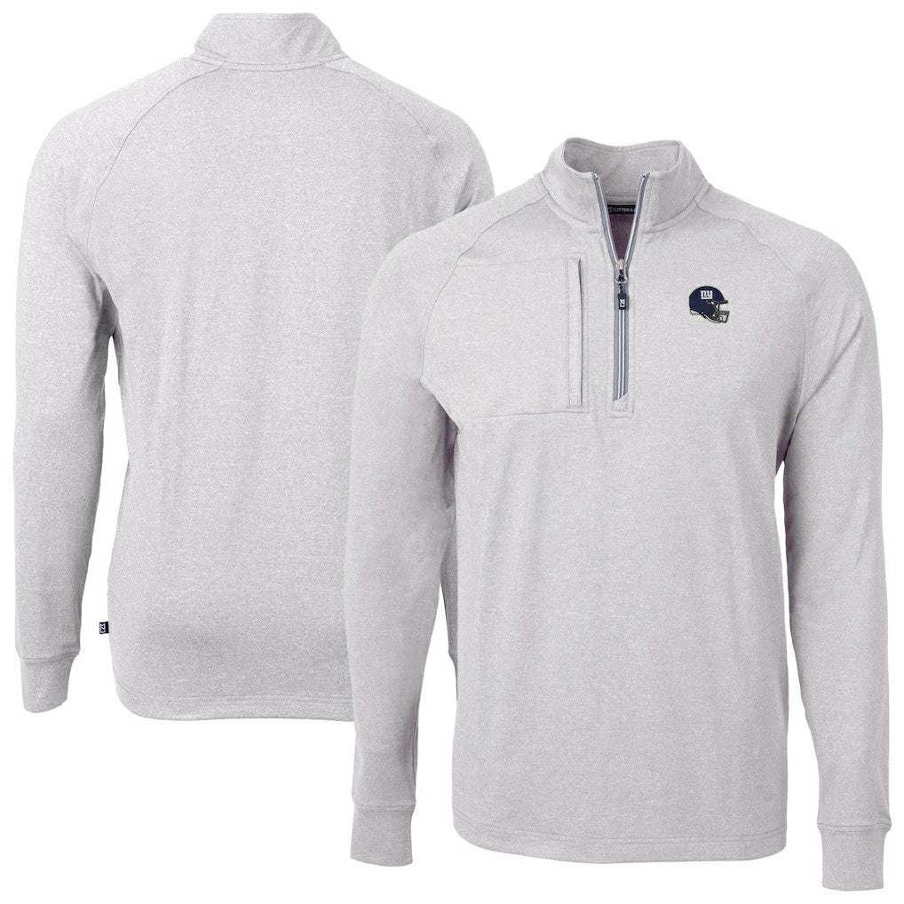 New York Giants Cutter & Buck Big & Tall Adapt Eco Raglan Quarter-Zip Jacket Heather Gray | NFL