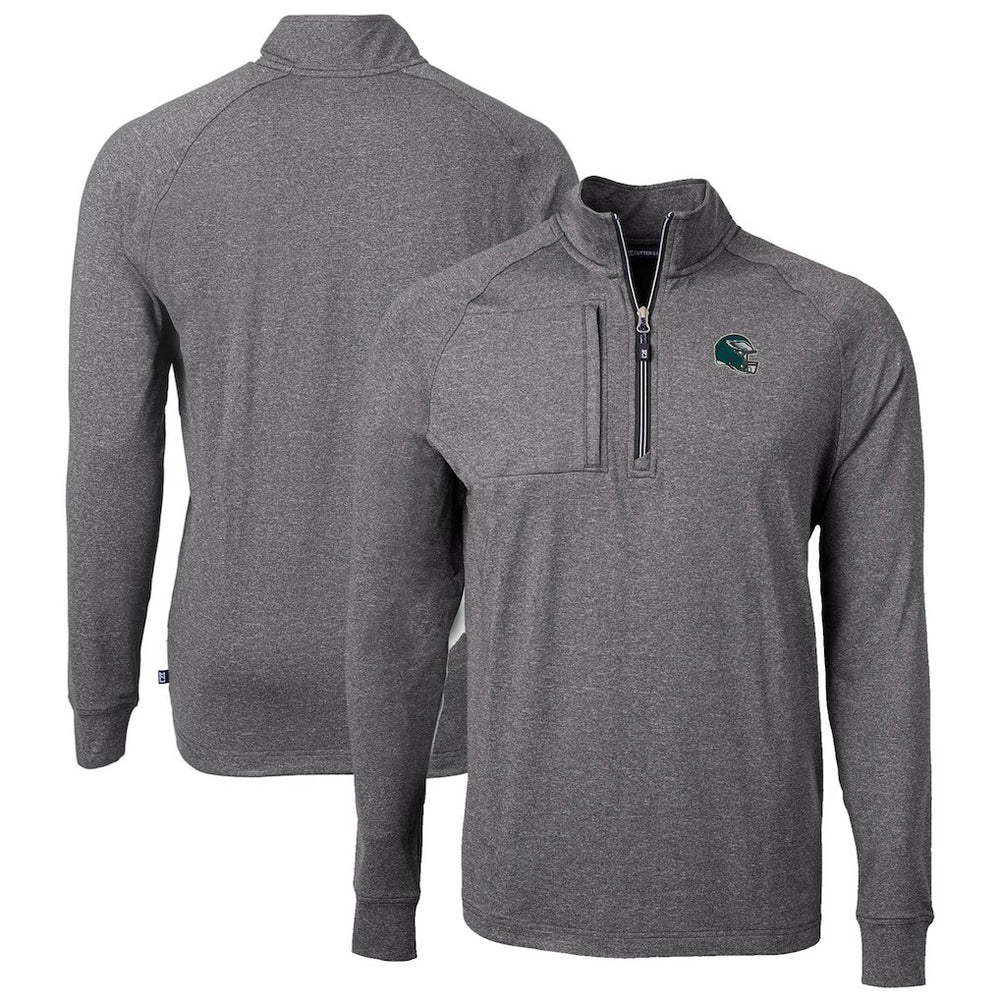 Philadelphia Eagles Cutter & Buck Big & Tall Adapt Eco Raglan Quarter-Zip Jacket Heather Black | NFL