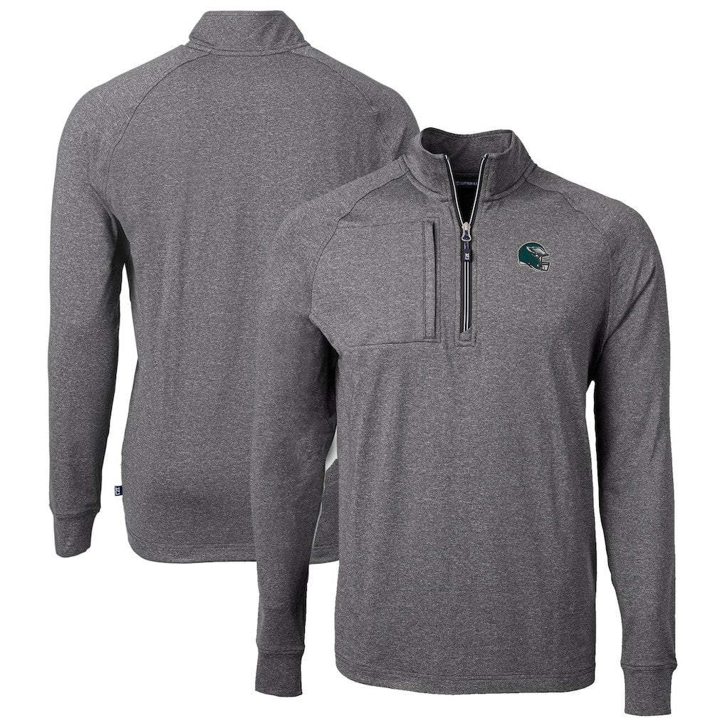Philadelphia Eagles Cutter & Buck Big & Tall Adapt Eco Raglan Quarter-Zip Jacket Heather Black | NFL
