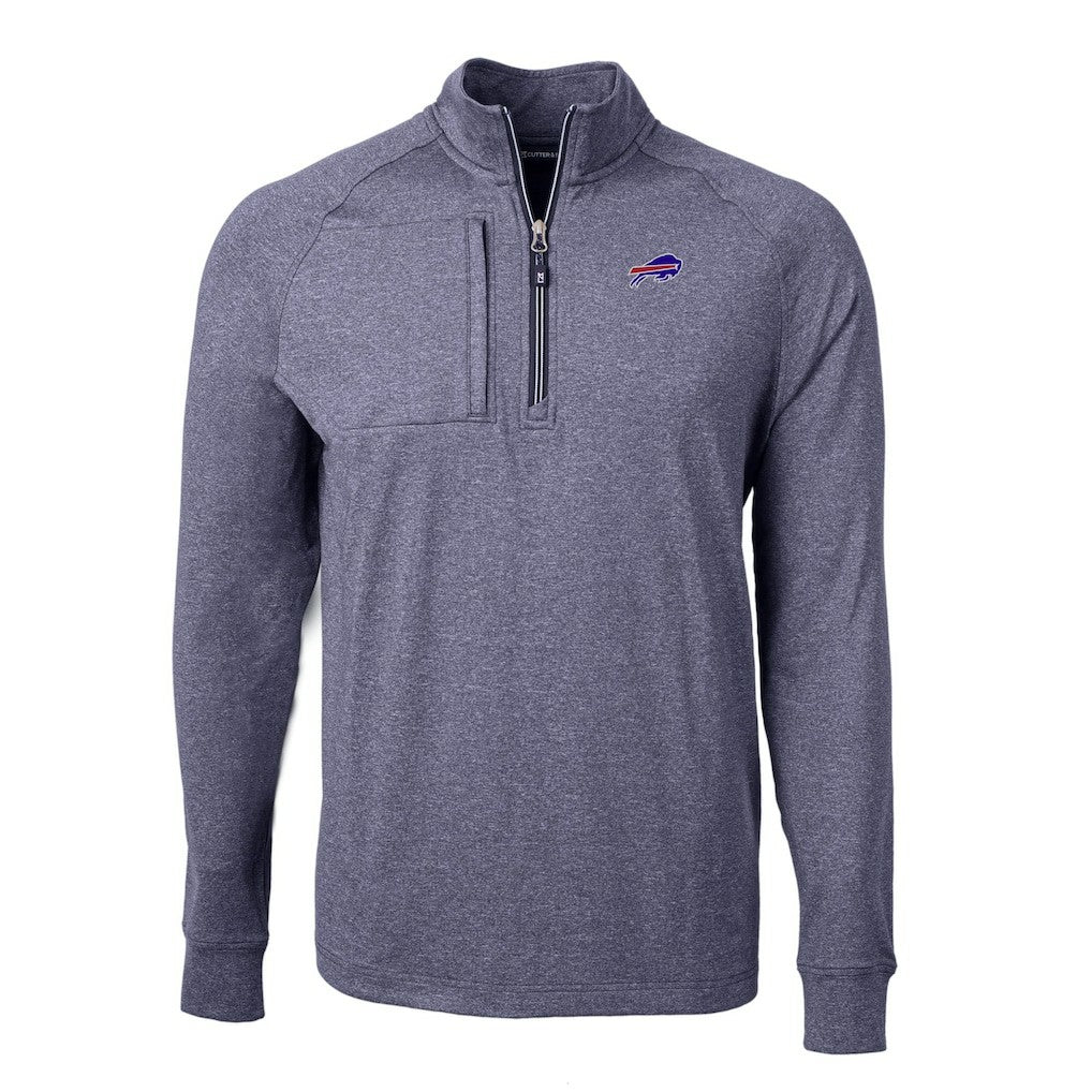 Buffalo Bills Cutter & Buck Big & Tall Adapt Eco Raglan Quarter-Zip Jacket Heather Navy | NFL