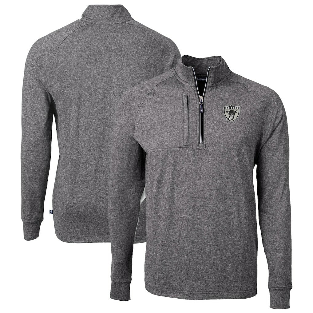 Las Vegas Raiders Cutter & Buck Big & Tall Adapt Eco Raglan Quarter-Zip Jacket Heather Black | NFL