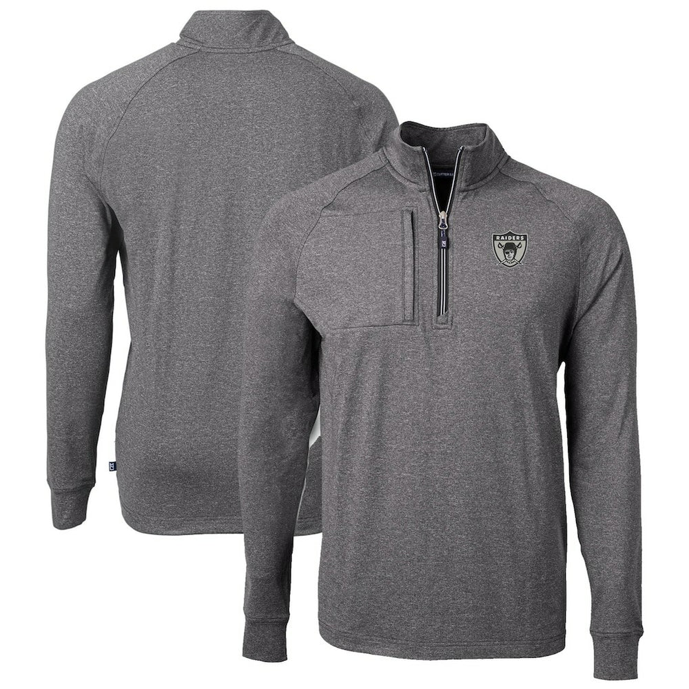 Las Vegas Raiders Cutter & Buck Big & Tall Adapt Eco Raglan Quarter-Zip Jacket Heather Black | NFL
